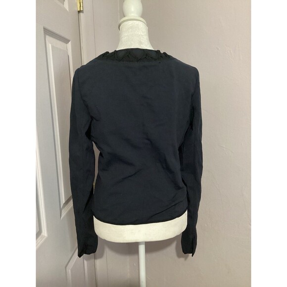 Elie Tahari Navy Blue Snap Button Up Lace Collar Jersey Blazer S - Picture 5 of 8